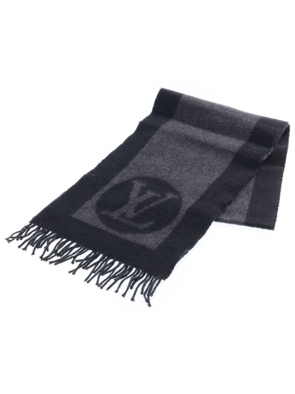 Louis Vuitton LV Logo Wool Scarf Black Gray